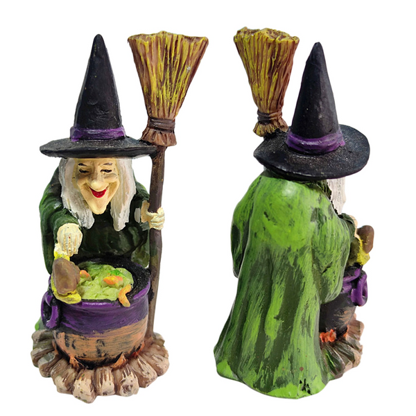 Witch Figurine Cauldron And Broom