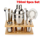9pcs Wooden Stand Cocktail Shaker Set - Stainless Steel