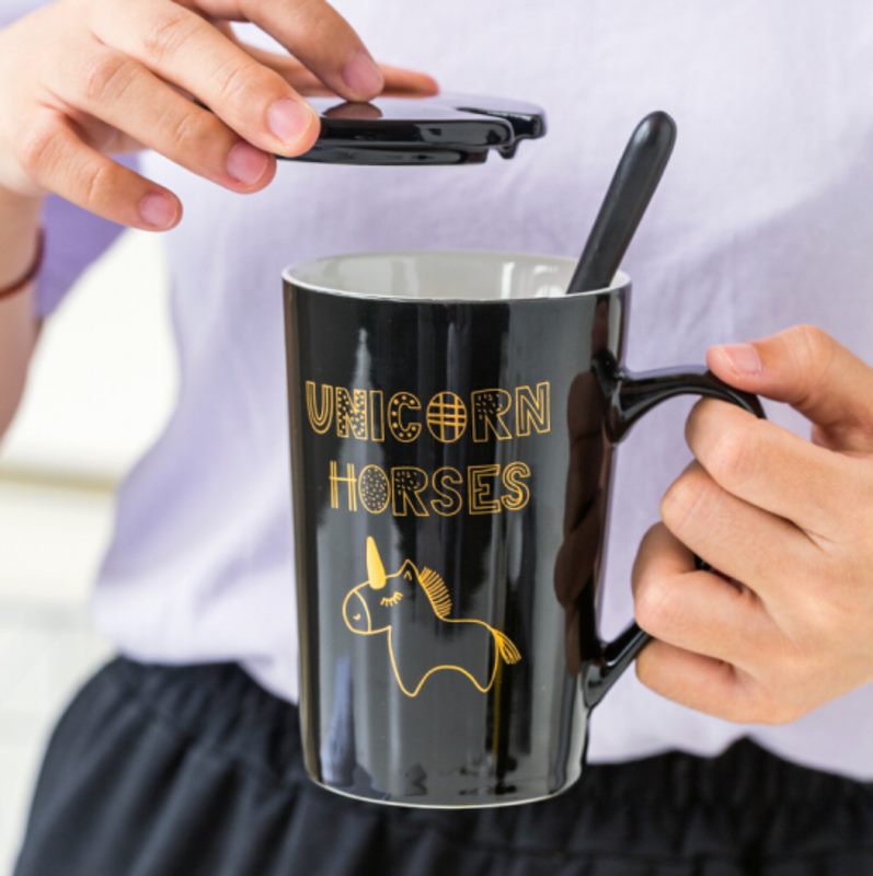 Unicorn Coffee Mug Cup with Lid & Spoon Set