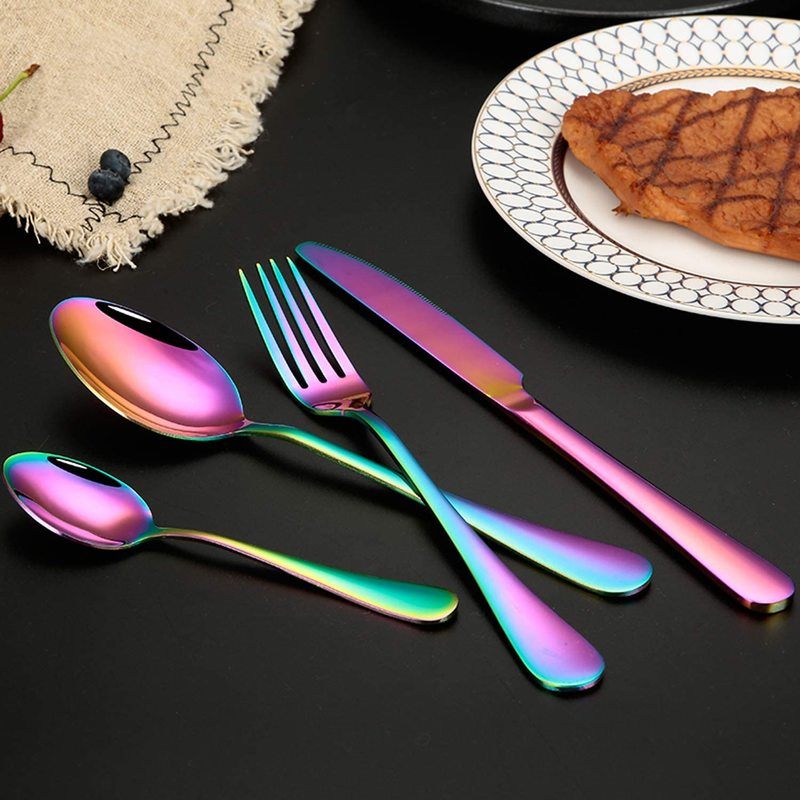 24 Piece Multicoloured Cutlery Set