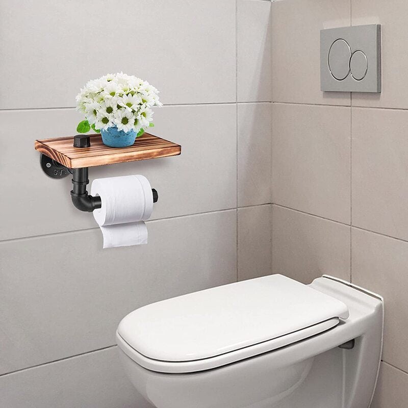 Wooden Phone Shelf Toilet Paper Roll Holder