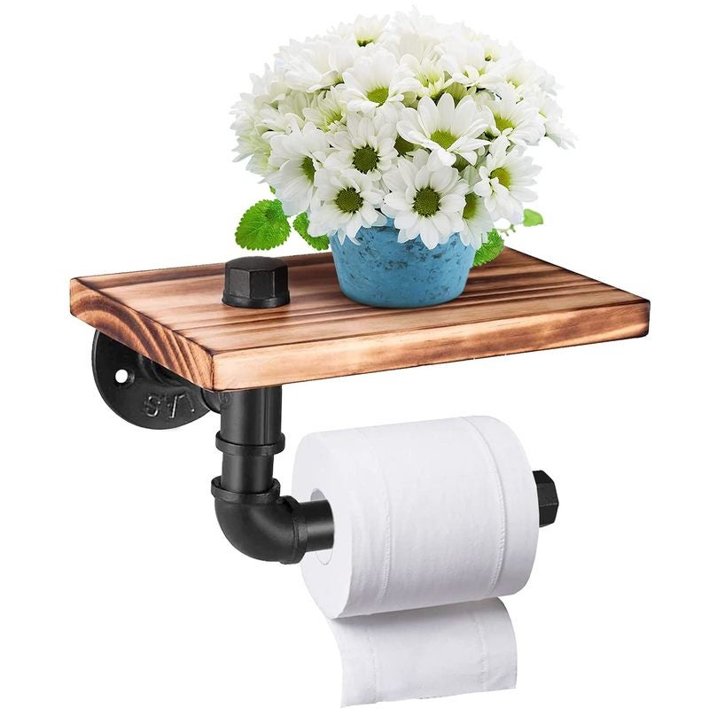 Wooden Phone Shelf Toilet Paper Roll Holder