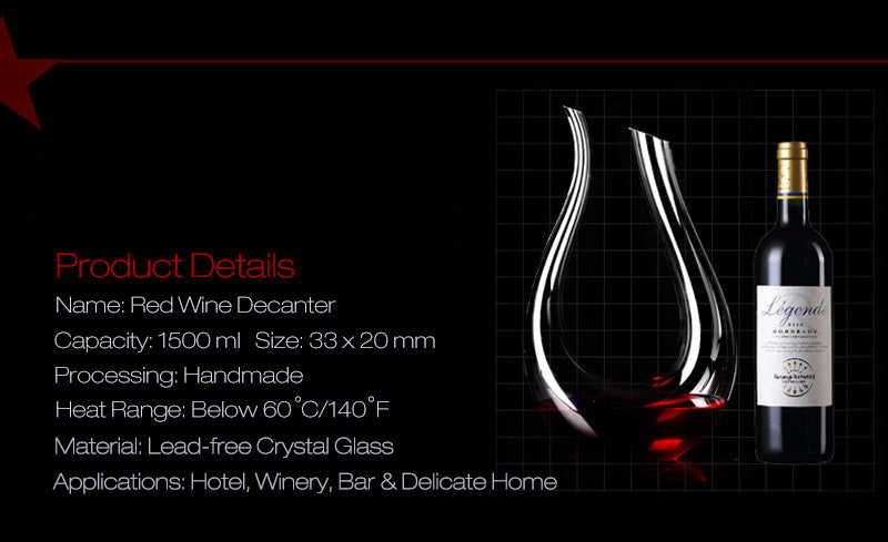 1200ml Luxurious Crystal Glass U-shaped Horn Wine Decanter Wine Pourer Red Wine Carafe Aerator - Nifti NZ