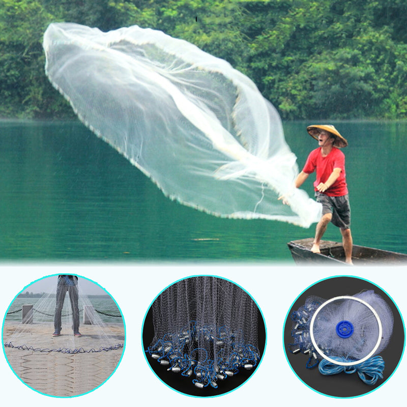 2.4M Hand Cast Fishing Net Spin Nylon Fish Bait Net With Sinker - Nifti NZ
