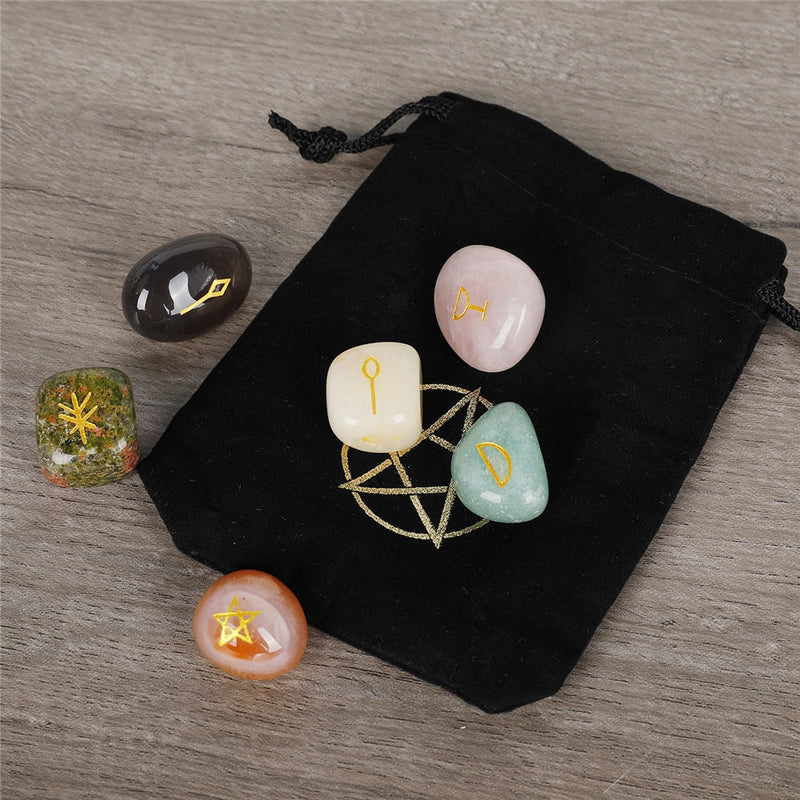 6PCS Chakra Stones with Engraved Symbols - Polished Stone Reiki Crystal Healing - Nifti NZ