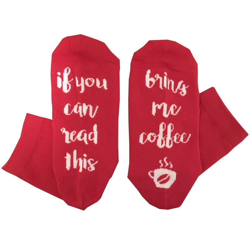 Funny Socks "If You Can Read This Bring Me Wine/Coffee" Cotton Casual Socks - Great Gifts - Nifti NZ