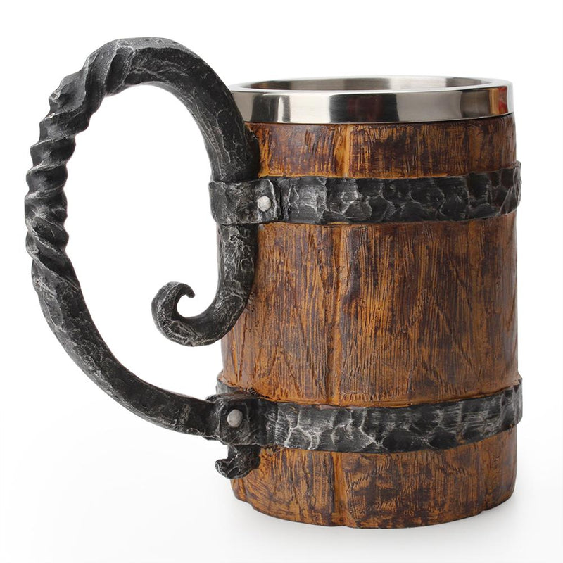 Viking Wooden Barrel Beer Mug - Stainless Steel Double Wall Insulated - Nifti NZ