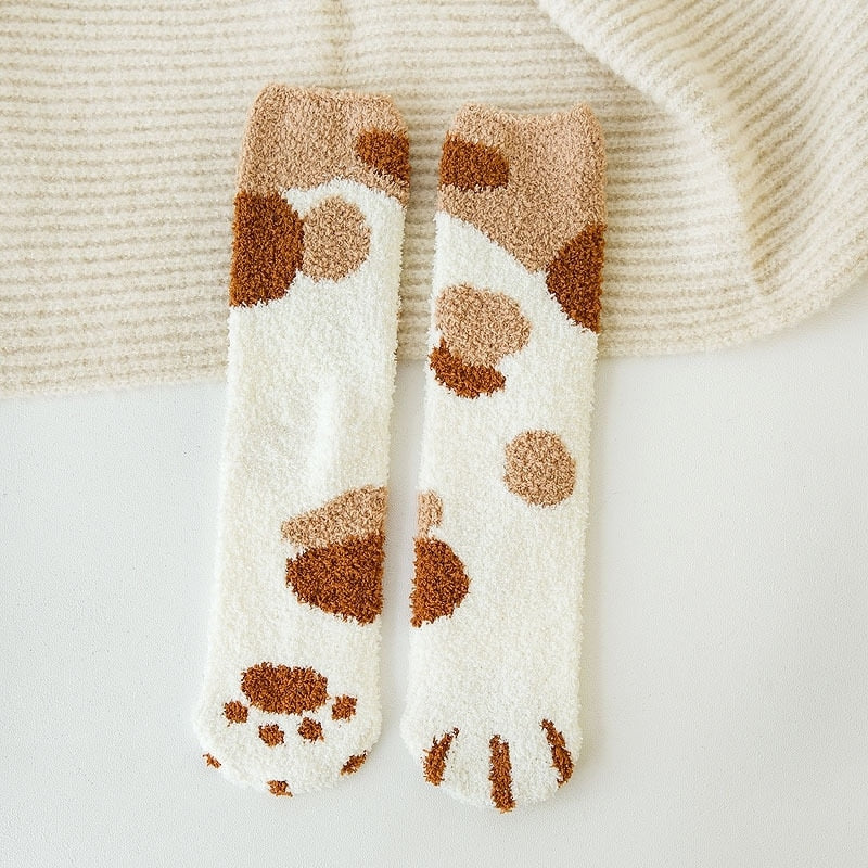 Cute Cat Claws Socks - Thick Warm Woolen Socks Sleeping Floor Home Wear (Khaki spots) - Nifti NZ