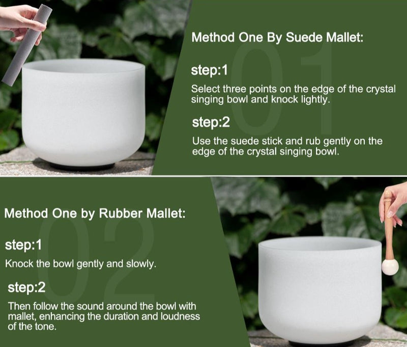 8" Note Chakra Frosted Quartz Crystal Singing Bowl Meditation + Rubber Sticker included - Nifti NZ