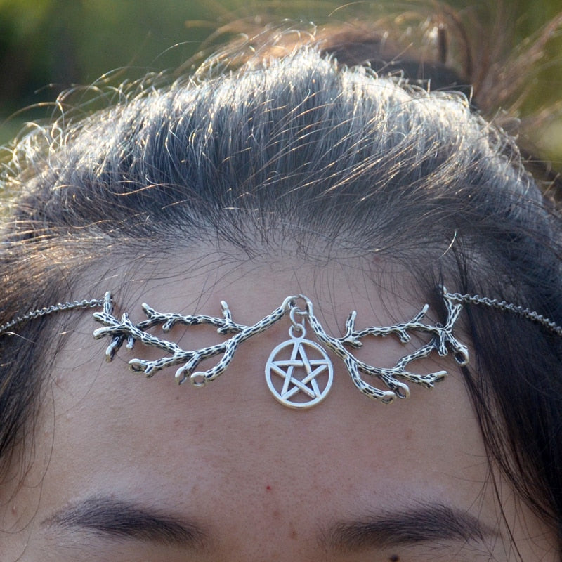 Forest Branch Pentagram Forehead Jewellery - Wicca Gothic Hair Accessories - Nifti NZ