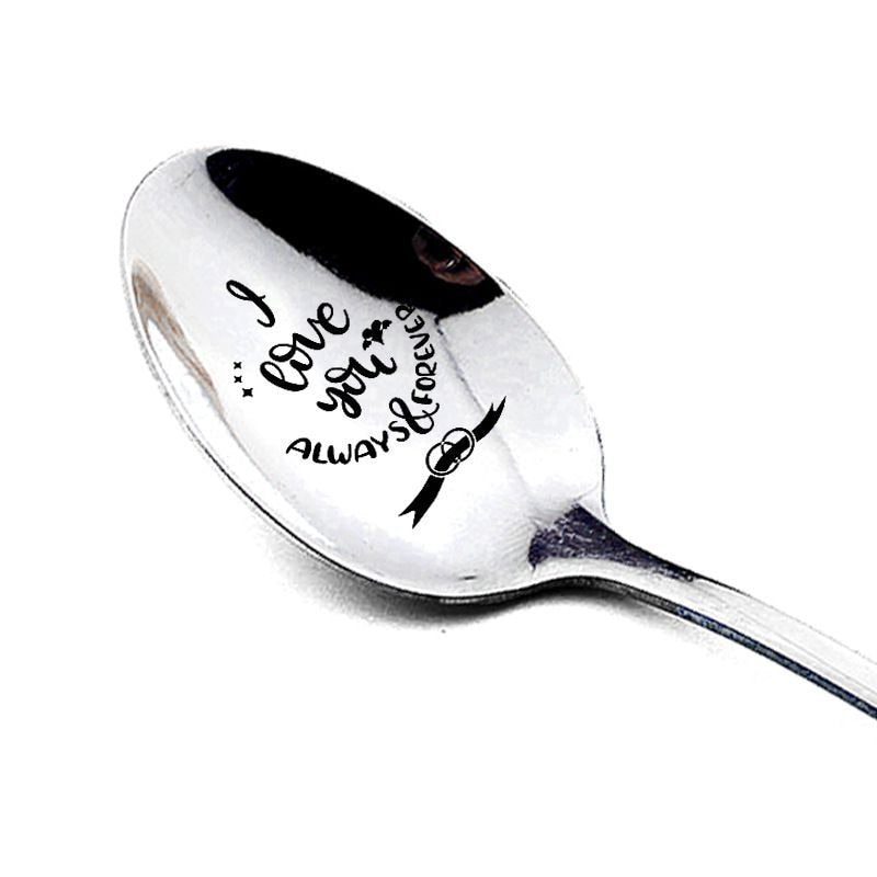 Lovely Gift - Engraved Spoon Set Long Handle Teaspoon Tableware Dessert Spoon - Nifti NZ