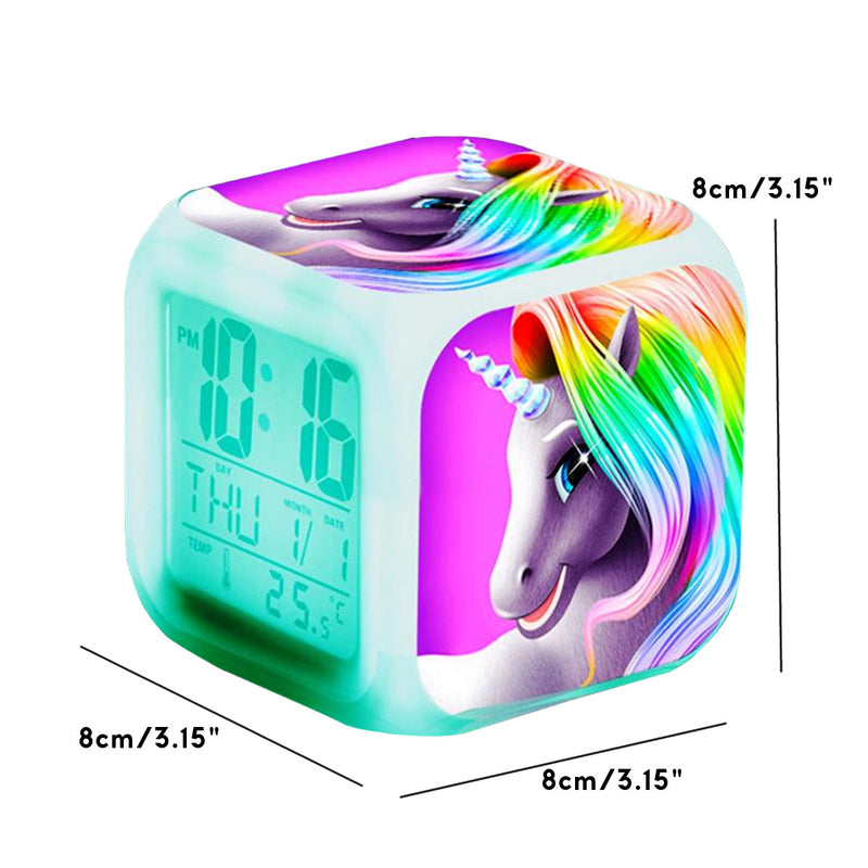 7 Colors Changing Unicorn LED Digital Alarm Clock Thermometer Date Time  (Unicorn 7 colours) - Nifti NZ