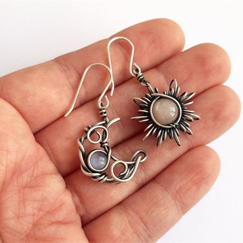 Bohemia Sun and Moon Earrings Silver