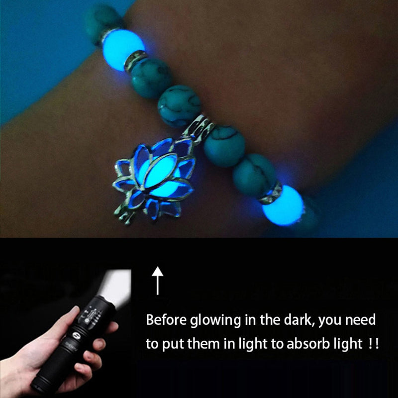 Luminous Natural Stone Healing Bracelet - Lotus Charm Beads