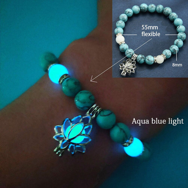 Luminous Natural Stone Healing Bracelet - Lotus Charm Beads