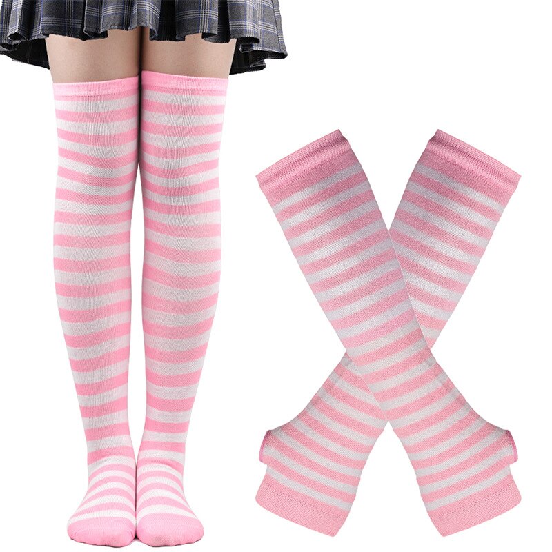 Striped Women's Arm Sleeves & Leg Warmers Set - Cute Knee-length Warm Socks